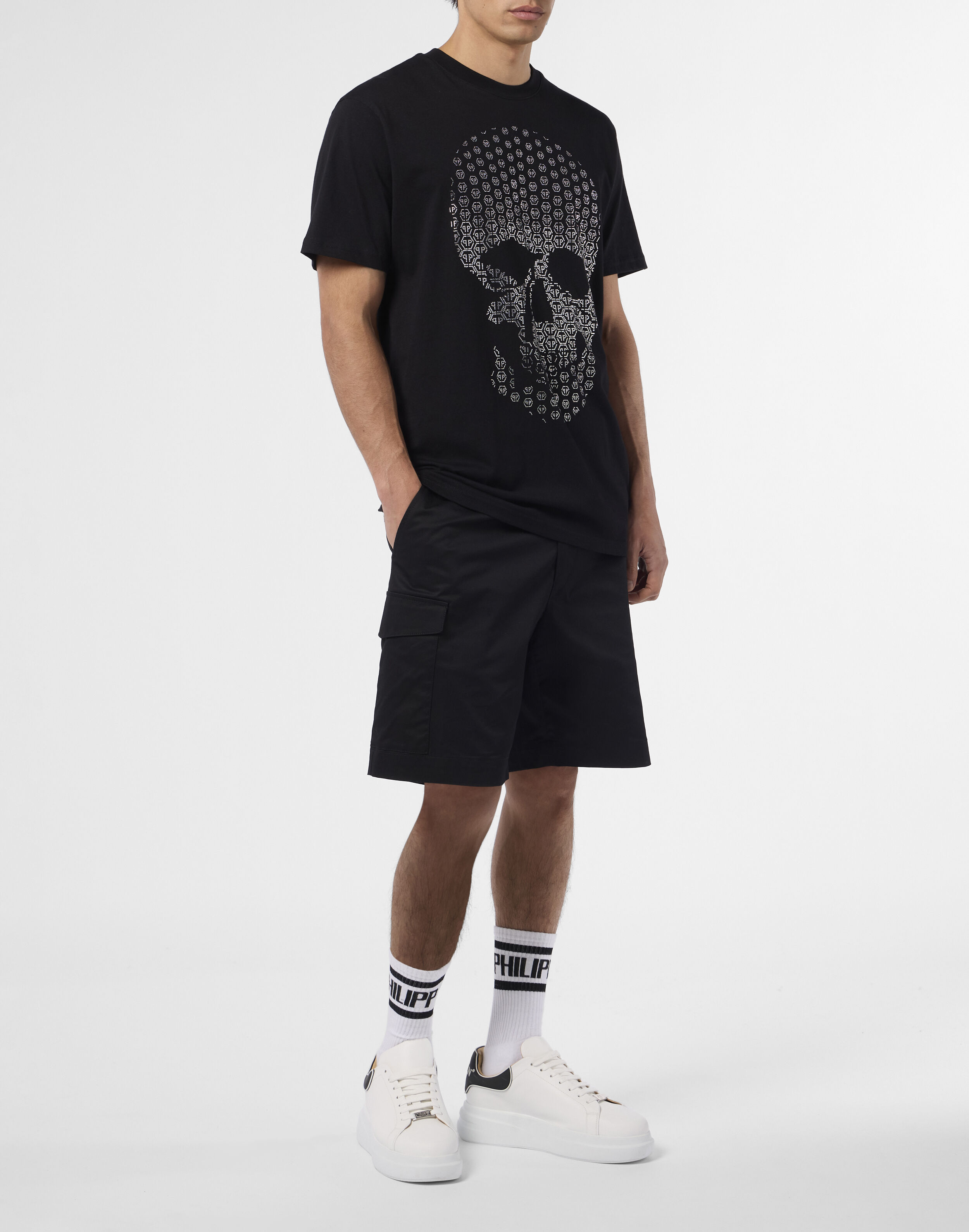 Rund hals T-shirt Skelett Strass Skelett Strass