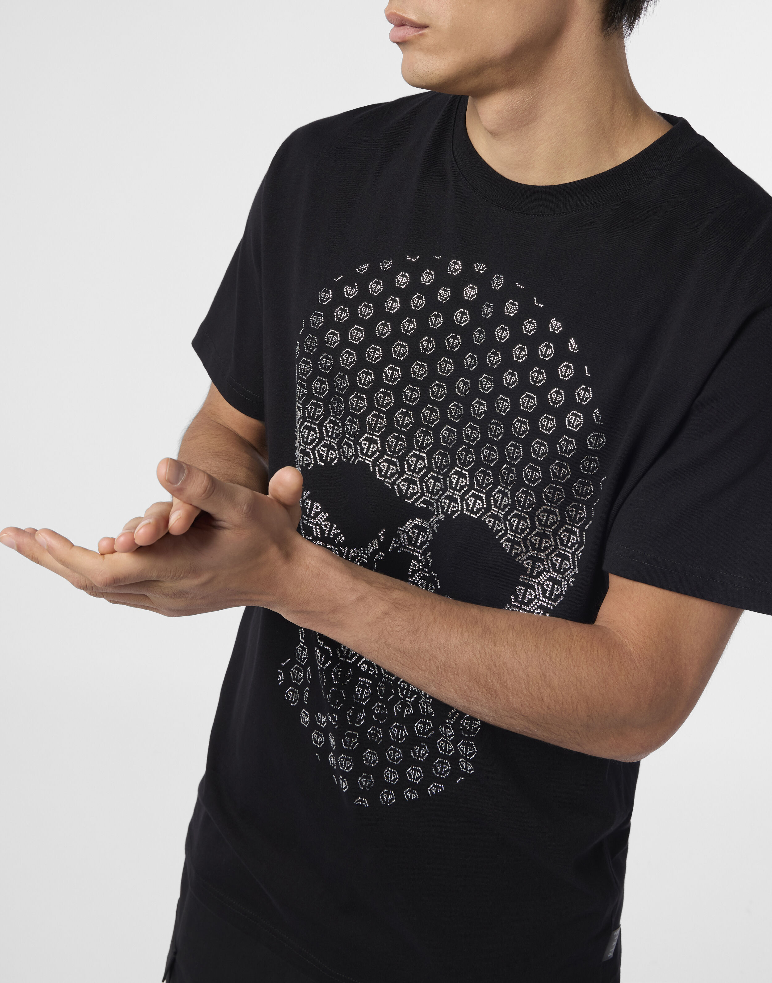 Rund hals T-shirt Skelett Strass Skelett Strass