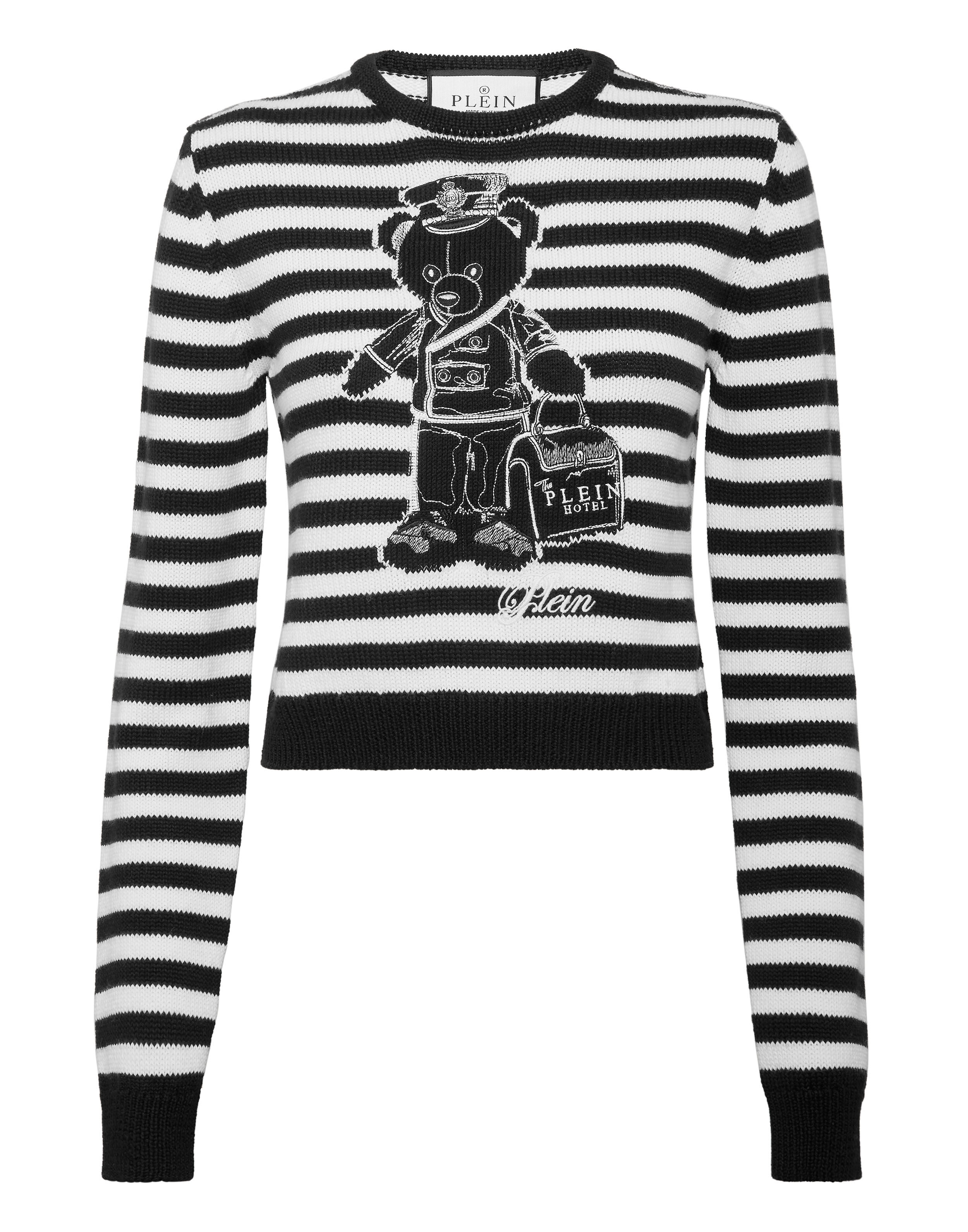 Streckad rundhalspullover i teddy