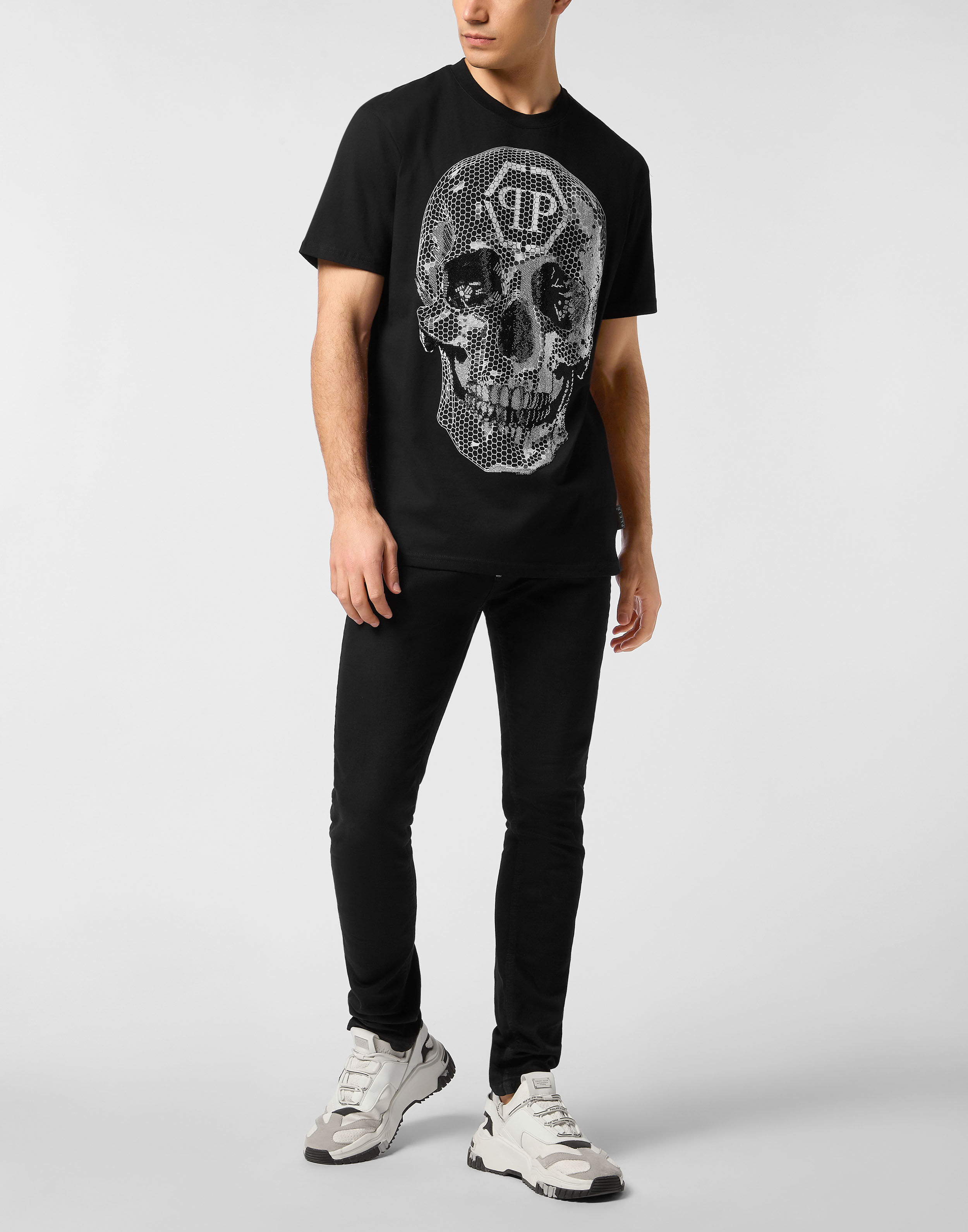 Cirkelhals T-shirt Skelett Strass