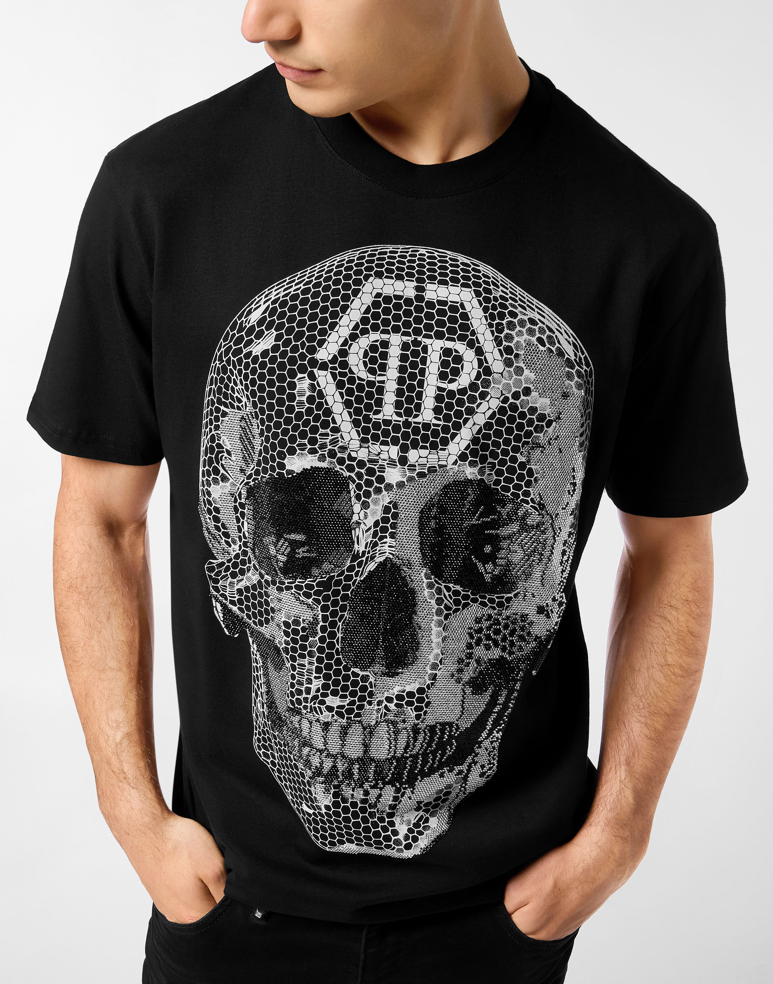Cirkelhals T-shirt Skelett Strass