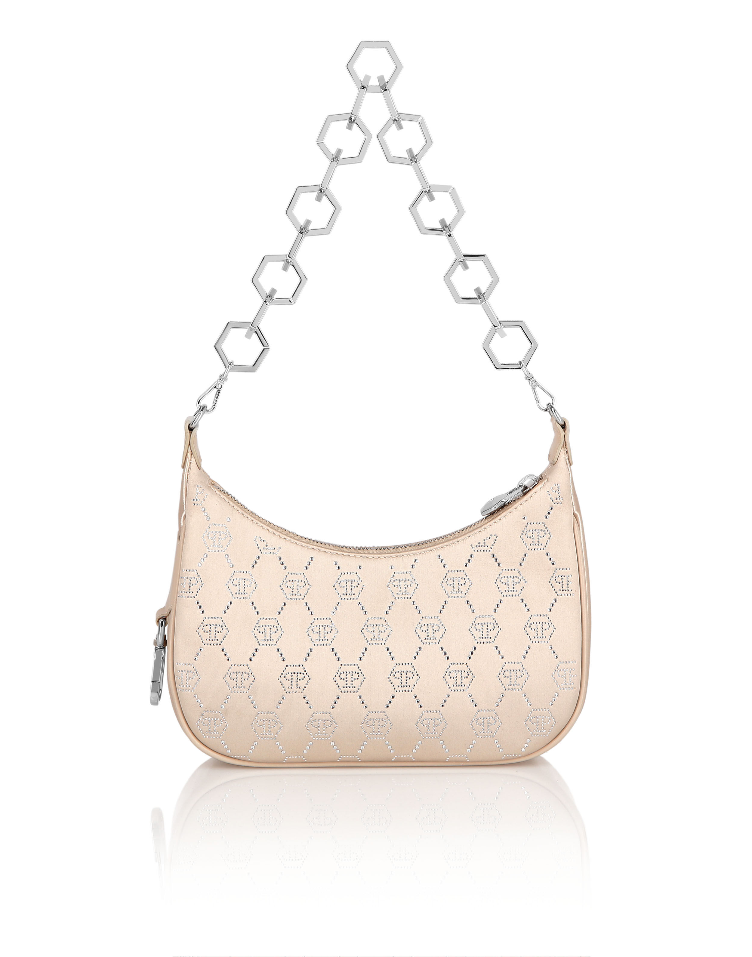 Satin skuldbag med monogram och strass