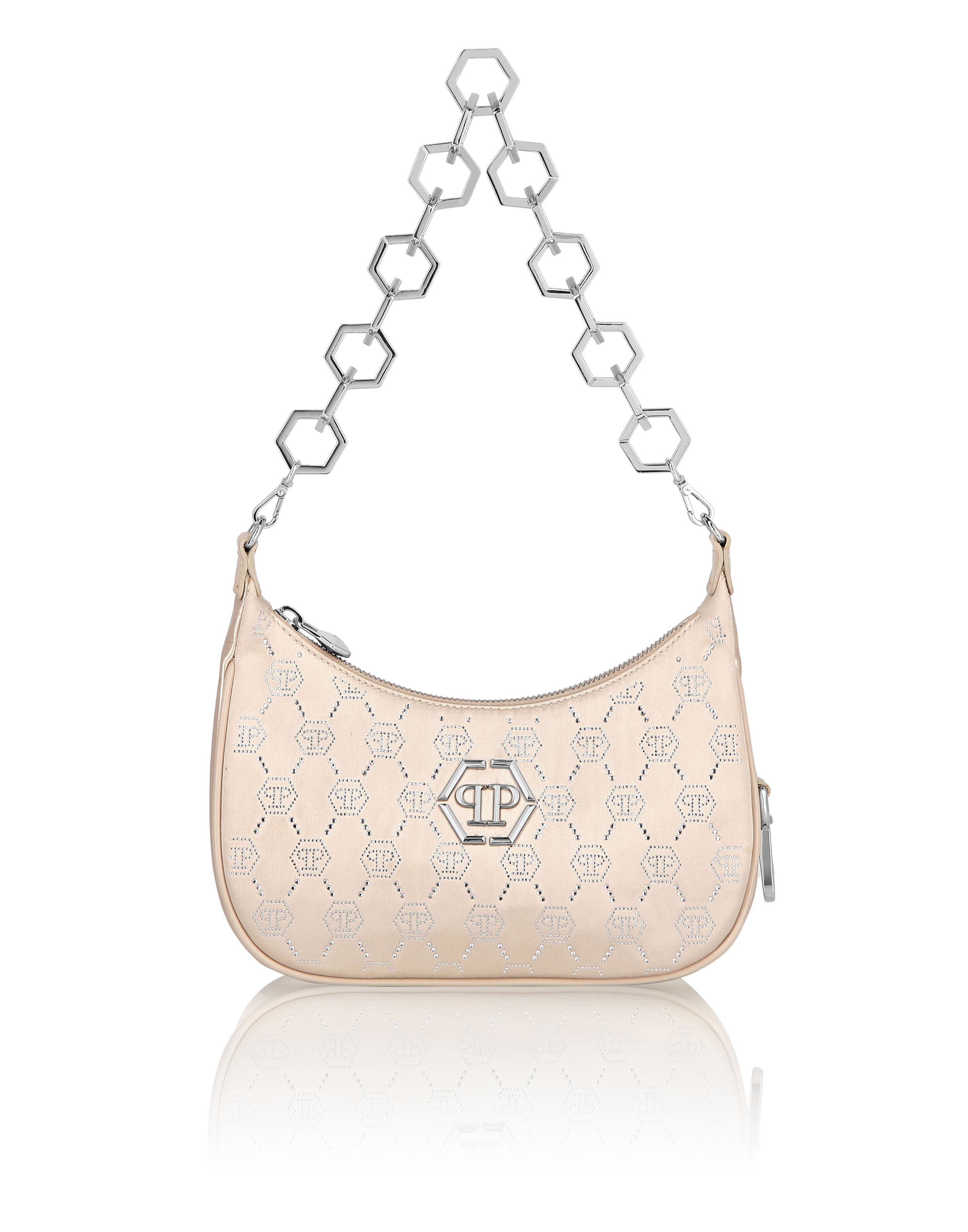 Satin skuldbag med monogram och strass